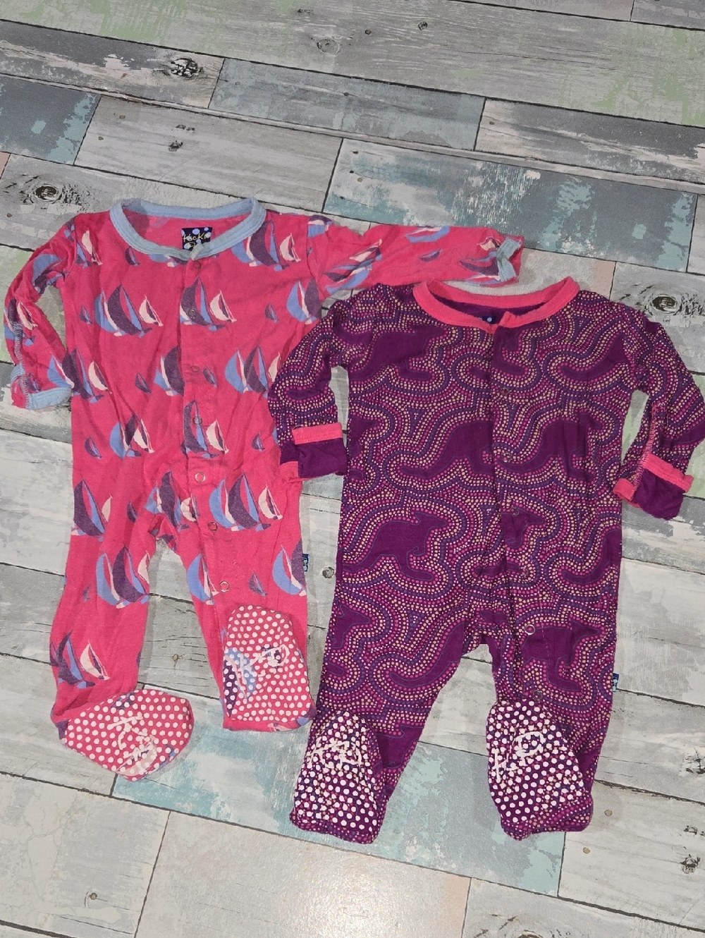 Kickee Pants Bamboo One-Piece Footed Pajamas Sleepers - 2 Pack Sz 3-6 Months